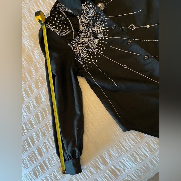 TOP TOPS Vintage Embellished Black Button Front Blouse Sequins Beads 80's Vibes - Picture 15 of 16